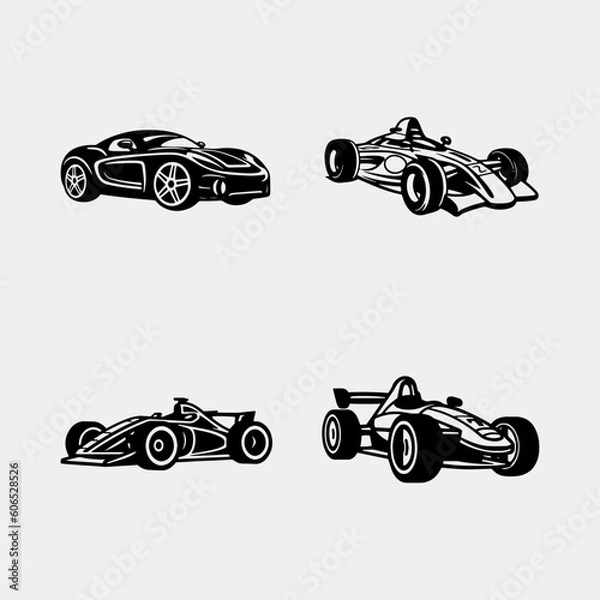 Fototapeta set of Black silhouette of race cars. vector isolated on white background
