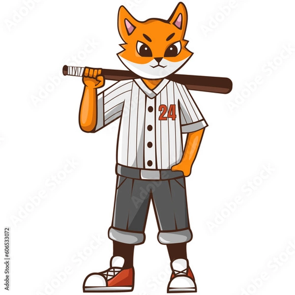 Fototapeta cartoon fox baseball isolated white background