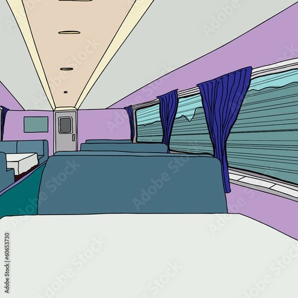 Fototapeta Empty Dinner Car on Train