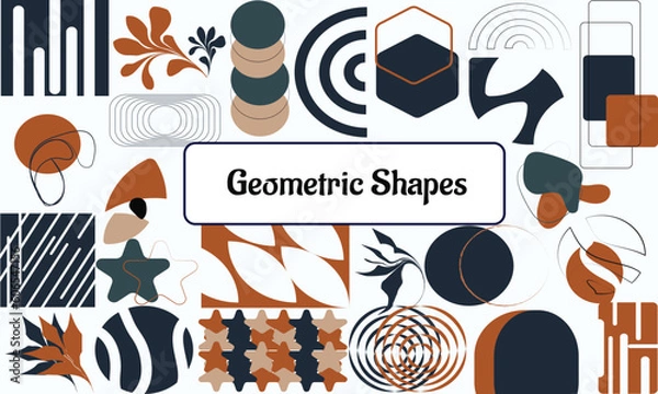 Fototapeta Abstract geometric shapes, Memphis-style elements, vintage banners, and posters. 