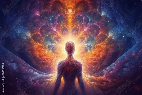 Fototapeta Rewritten title: Exploring the Origins of Consciousness: Uncovering the Universal Energy, Life Force, Prana, Divine Mind, and Spiritual Realms., Generative AI.