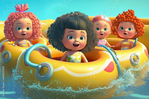 Fototapeta  Summer holidays with children.. Illustration for children, generative ai.