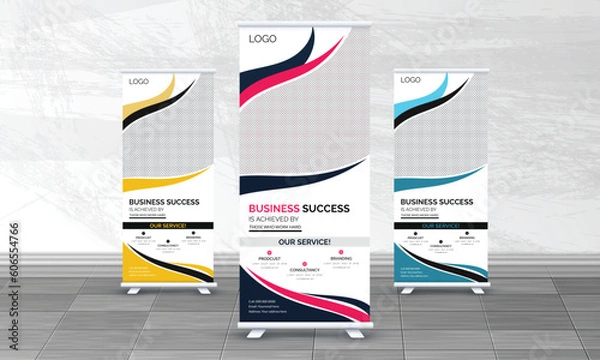 Fototapeta Roll-up banner stand for advertising, digital, colorful,
information, professional, ads pull up design x-banner design template.