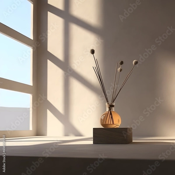 Obraz Reed Diffuser Grabs Spotlight on Stone Table Surface with generative AI Technology