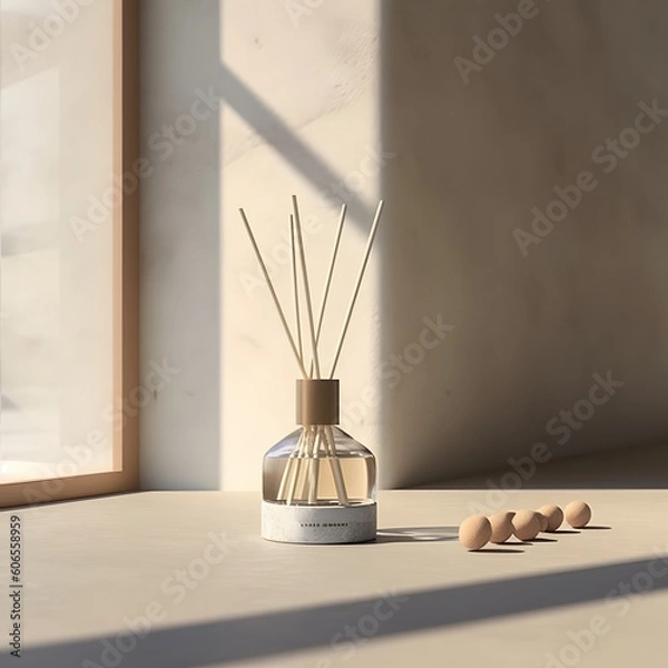 Obraz Reed Diffuser Grabs Spotlight on Stone Table Surface with generative AI Technology