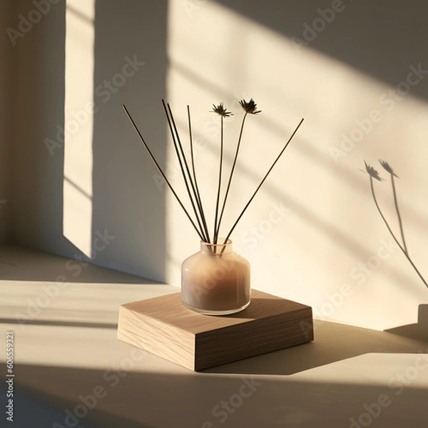Obraz Reed Diffuser Grabs Spotlight on Stone Table Surface with generative AI Technology