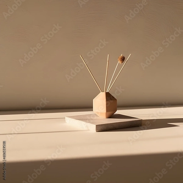 Obraz Reed Diffuser Grabs Spotlight on Stone Table Surface with generative AI Technology