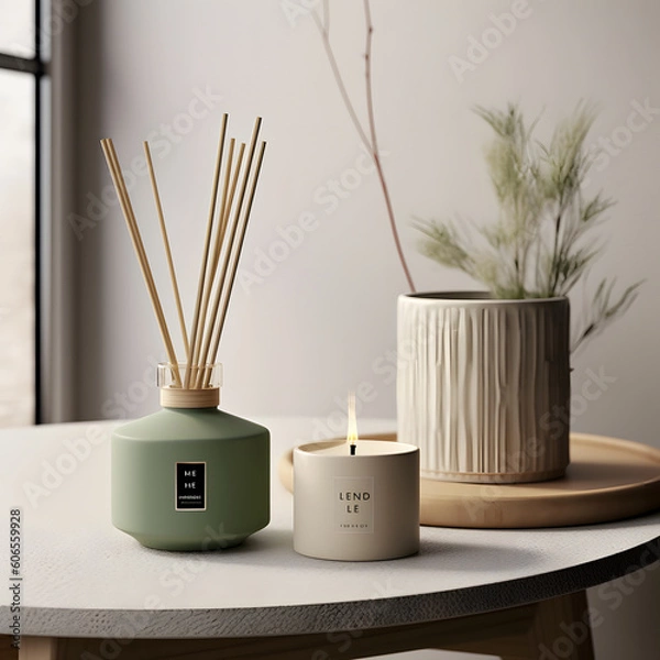 Obraz An incense diffuser and a candle on a table top with generative AI Technology
