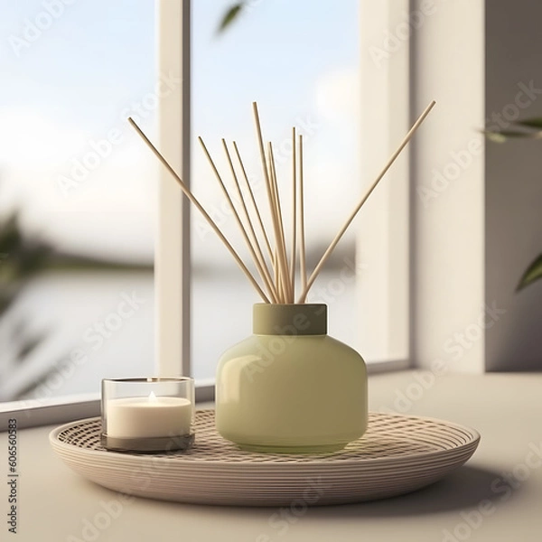 Obraz An incense diffuser and a candle on a table top with generative AI Technology