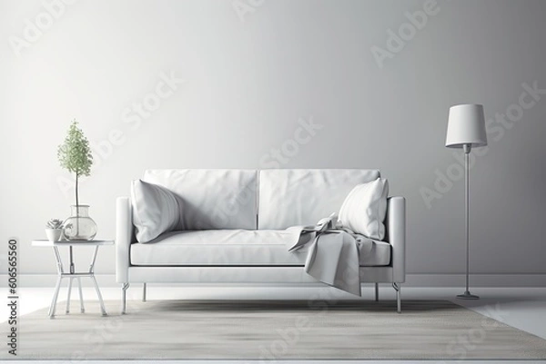 Fototapeta Couch mockup on a white background with metal legs . Generative AI
