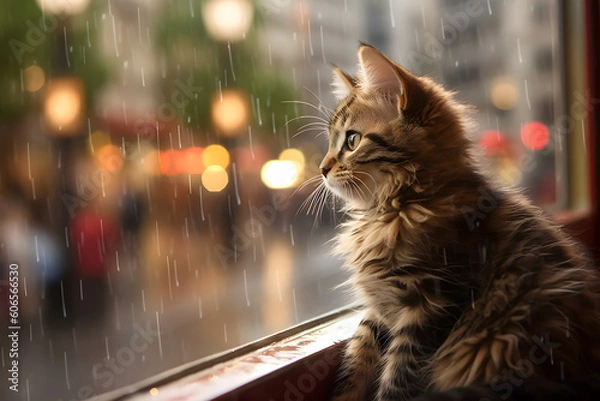 Obraz cat in rainy day generate AI