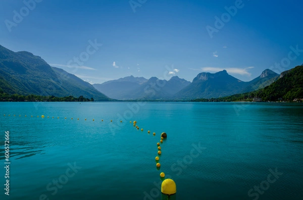 Obraz Amazing view of blue Lake Annecy with yellow buoys