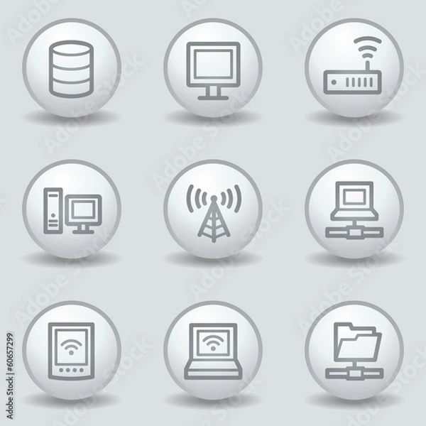 Fototapeta Network web icons , circle white matt buttons