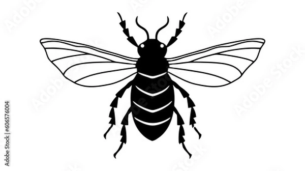 Fototapeta Vector black silhouette of a beetle isolated on a white background.