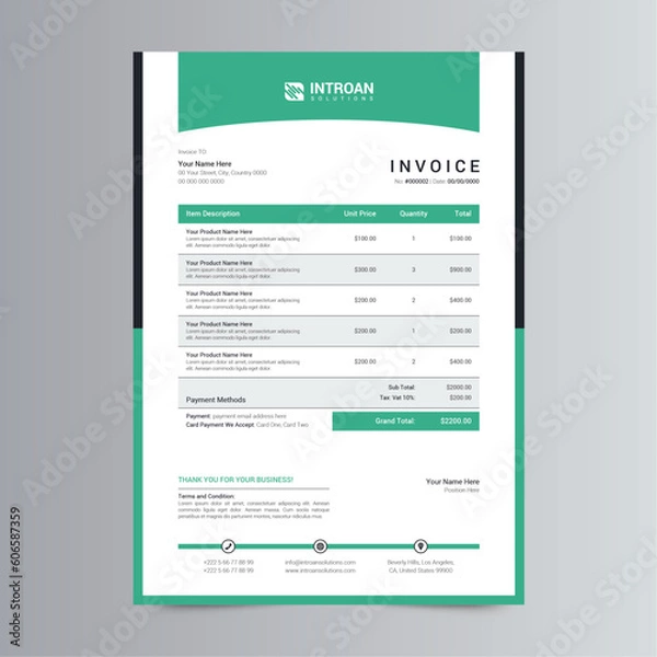 Fototapeta Invoice Template, Modern and Professional Invoice, Business Invoice Template