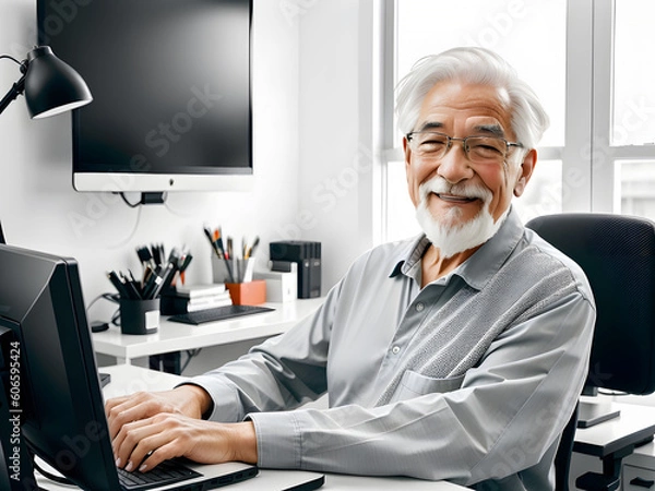 Fototapeta senior with computer