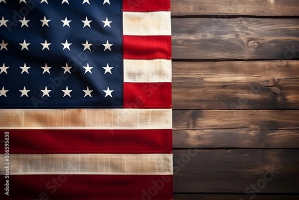 Fototapeta Closeup of grunge American flag. Generative AI