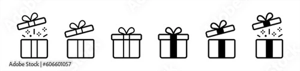 Obraz Gift box icon set in line style. Surprising gift box, Gift wrapping simple black style symbol sign for apps and website, vector illustration.