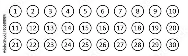Obraz Simple round numbers icon set in line style. Set of 1-30 numbers simple black style symbol sign for apps and website, vector illustration.