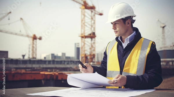 Obraz workers at work, architects studying blueprints