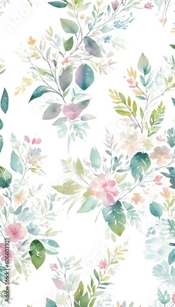 Fototapeta Abstract art of flowers and leaves seamless pattern. Modern aesthetic illustrations. Collection of contemporary artistic. Design for wall decoration, postcard, poster, brochure. Generative AI