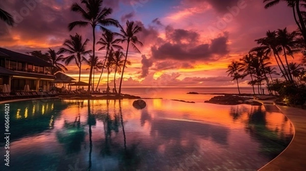 Obraz beautiful twilight sky above a tropical paradise generative ai