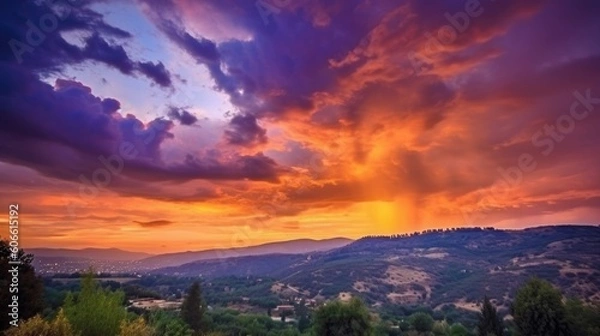 Fototapeta beautiful twilight sky in a valley, generative ai