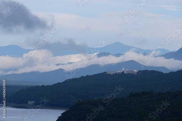 Obraz 山中湖パノラマ台から望む富士吉田方面の山々1