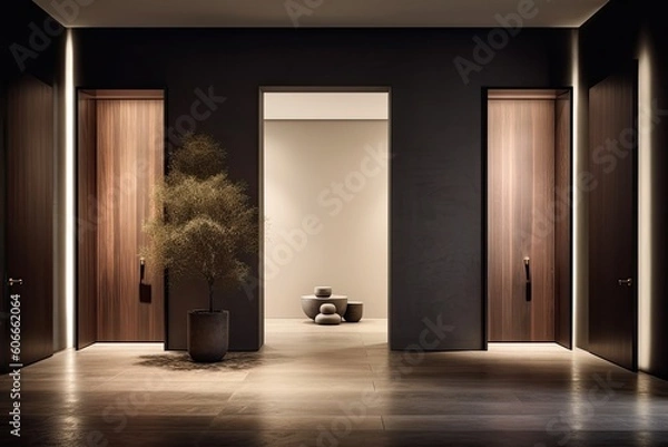 Fototapeta Italian-style interior focuses on the doors hand in hand with the spacious space. Generative AI Technology 