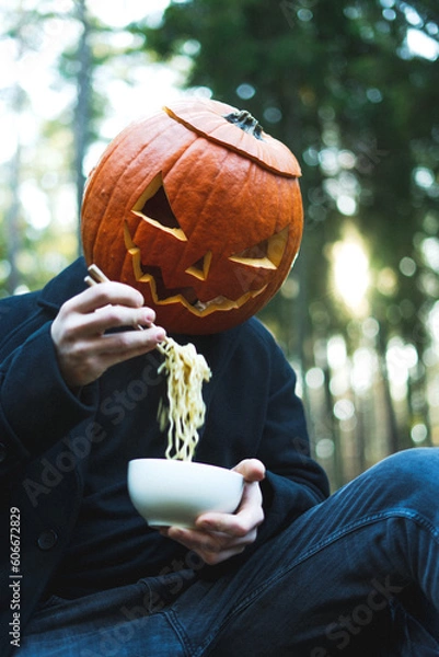 Obraz person with pumpkin