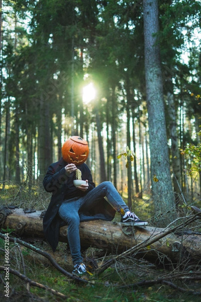 Obraz person with pumpkin