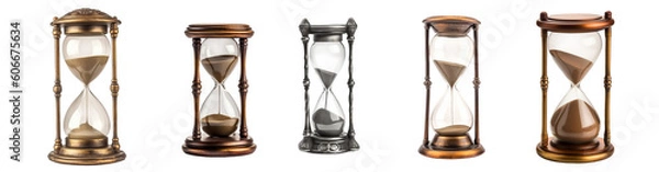 Fototapeta illustration of a set of different hourglasses isolated on transparent, white background, png.