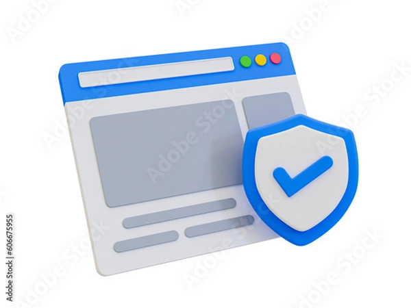 Fototapeta 3d minimal cyber security concept. web browser protection. internet security. online data protection. web browser with guard shield. 3d illustration. 