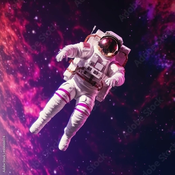 Fototapeta Portrait of an astronaut floating in vivid space scenery