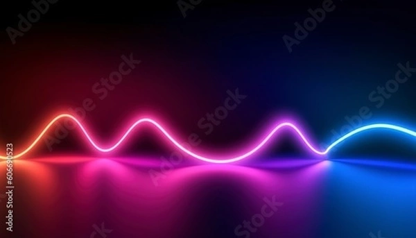 Fototapeta 3d rendering, the abstract background of colorful neon wavy lines glowing in the dark. Modern simple wallpaper, generates ai