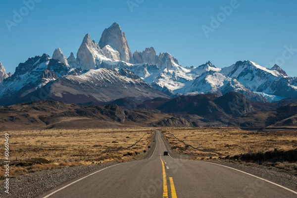 Fototapeta Droga do El Chalten, w tle Fitz Roy