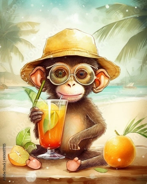 Obraz Baby Monkey On Summer Vacation