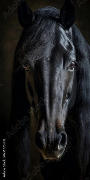Fototapeta Portrait of a Black Horse - AI Generative