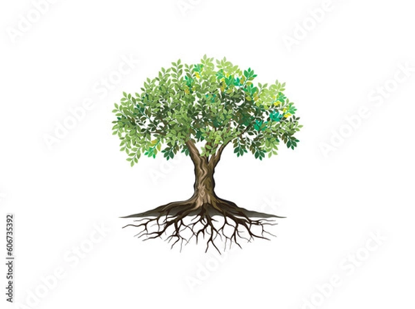 Obraz Color Tree and Roots. Vector Illustration.