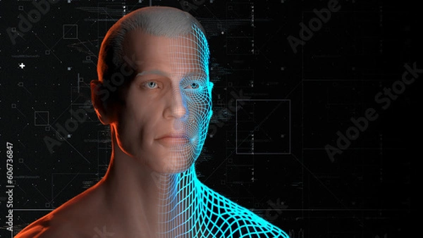 Fototapeta An ai robot half man half machine, representing artificial intelligence.