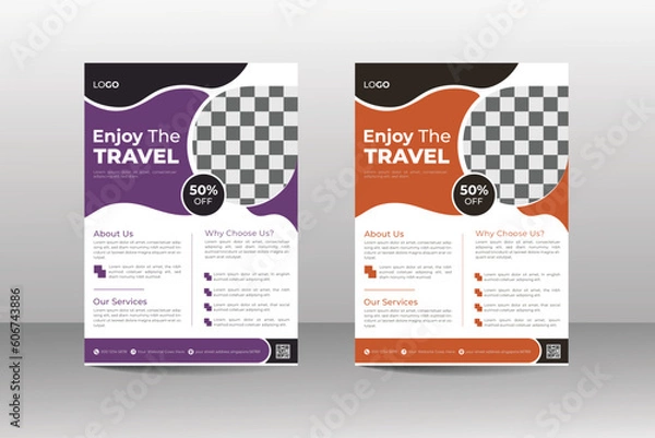 Fototapeta Modern professional clean minimal and creative travel flyer design explore the world template