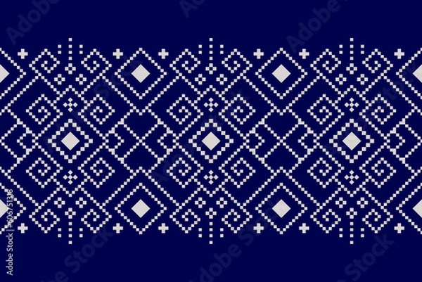 Fototapeta Indigo navy blue geometric traditional ethnic pattern Ikat seamless pattern border abstract design for fabric print cloth dress carpet curtains and sarong Aztec African Indian Indonesian 