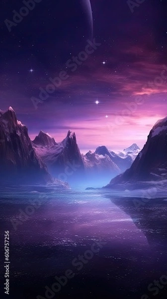 Fototapeta landscape in water and ice with milky way Generative Ai