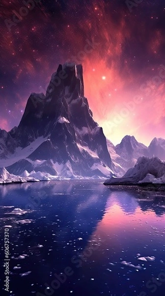 Fototapeta landscape in water and ice with milky way Generative Ai