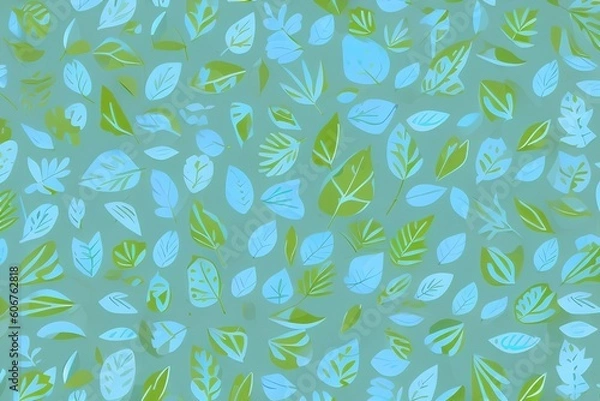 Fototapeta Light Blue, Green vector illustration pattern. Colorful illustration with glowing leaves. doodle design - generative ai
