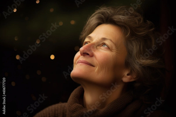 Fototapeta Portrait of a happy senior woman on a background of bokeh