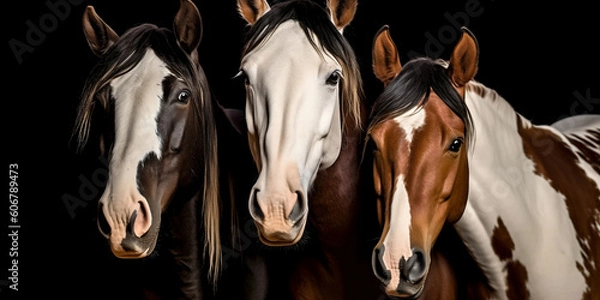 Fototapeta Portrait of 3 horses of different colors - AI Generative