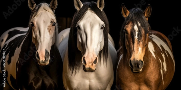 Fototapeta Portrait of 3 horses of different colors - AI Generative