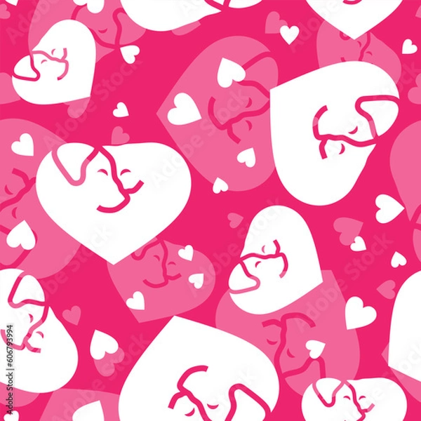 Fototapeta Cat and dog in shape of a heart seamless vector pattern