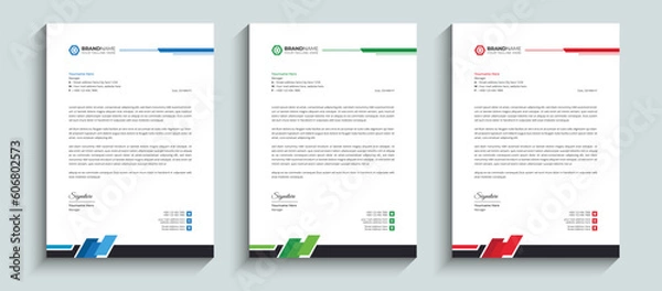 Obraz Minimal Simple and Clean business letterhead design template. Abstract Professional company letterhead Layout template design with red, blue, and green colors.